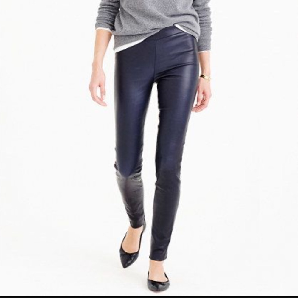 J. Crew Collection Leather Leggings, Navy Blue, Excellent condition